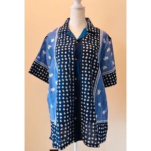 NWT Raga Man Floral Blue Butterfly Dot Print Button Up Shirt Top Men Large L